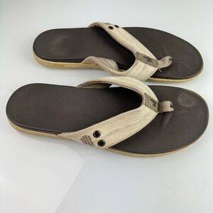 Johnnie O Sandals Portside Flip Flop Shoes Slip On Canvas Beach Casual Tan Khaki